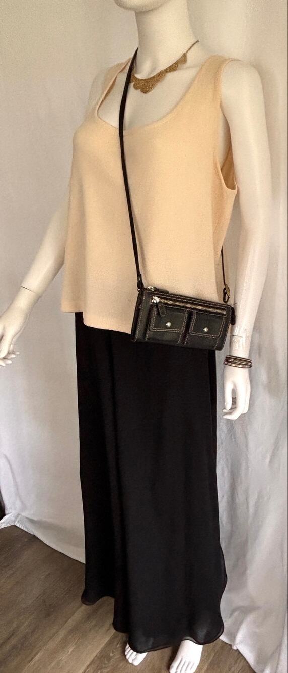 Vintage Nordstrom Black Leather Y2K Crossbody Wallet Purse Mini Shoulder Bag